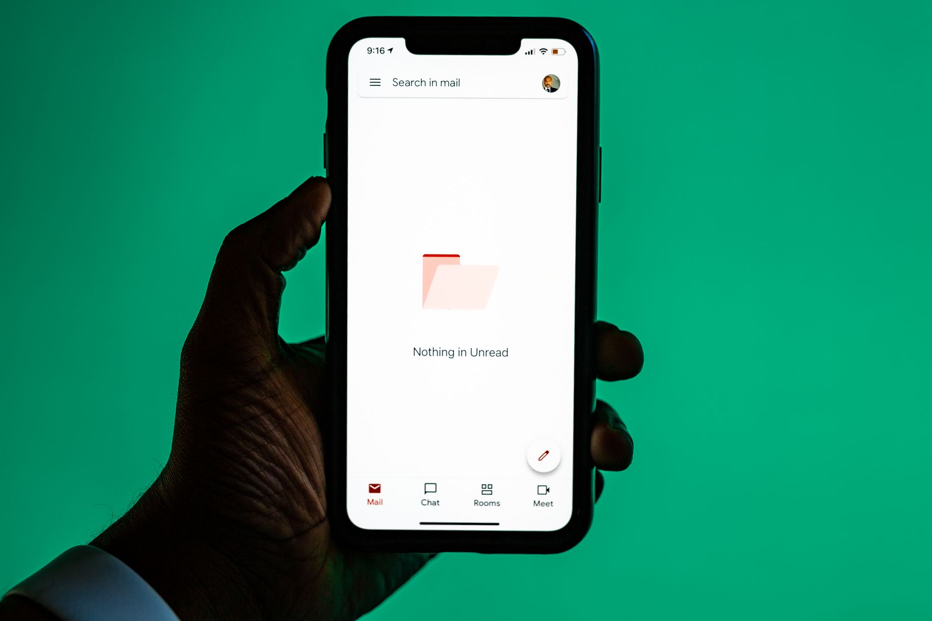 Phone showing an empty email inbox while waiting for the Authorization to Test